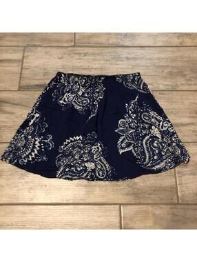 Free People I Like Your Style Navy Blue Paisley Boho Mini Slip Skirt Size Small
